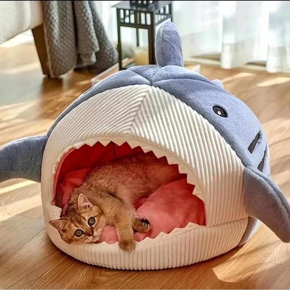 COPY - Shark Cat Bed - Blue and White